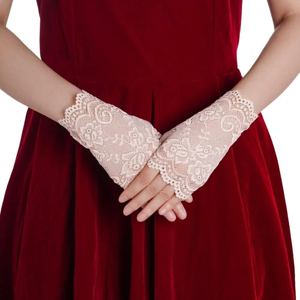 Women's 2 Pair Apricot Lace Fingerless Gloves Party Costume Accessories